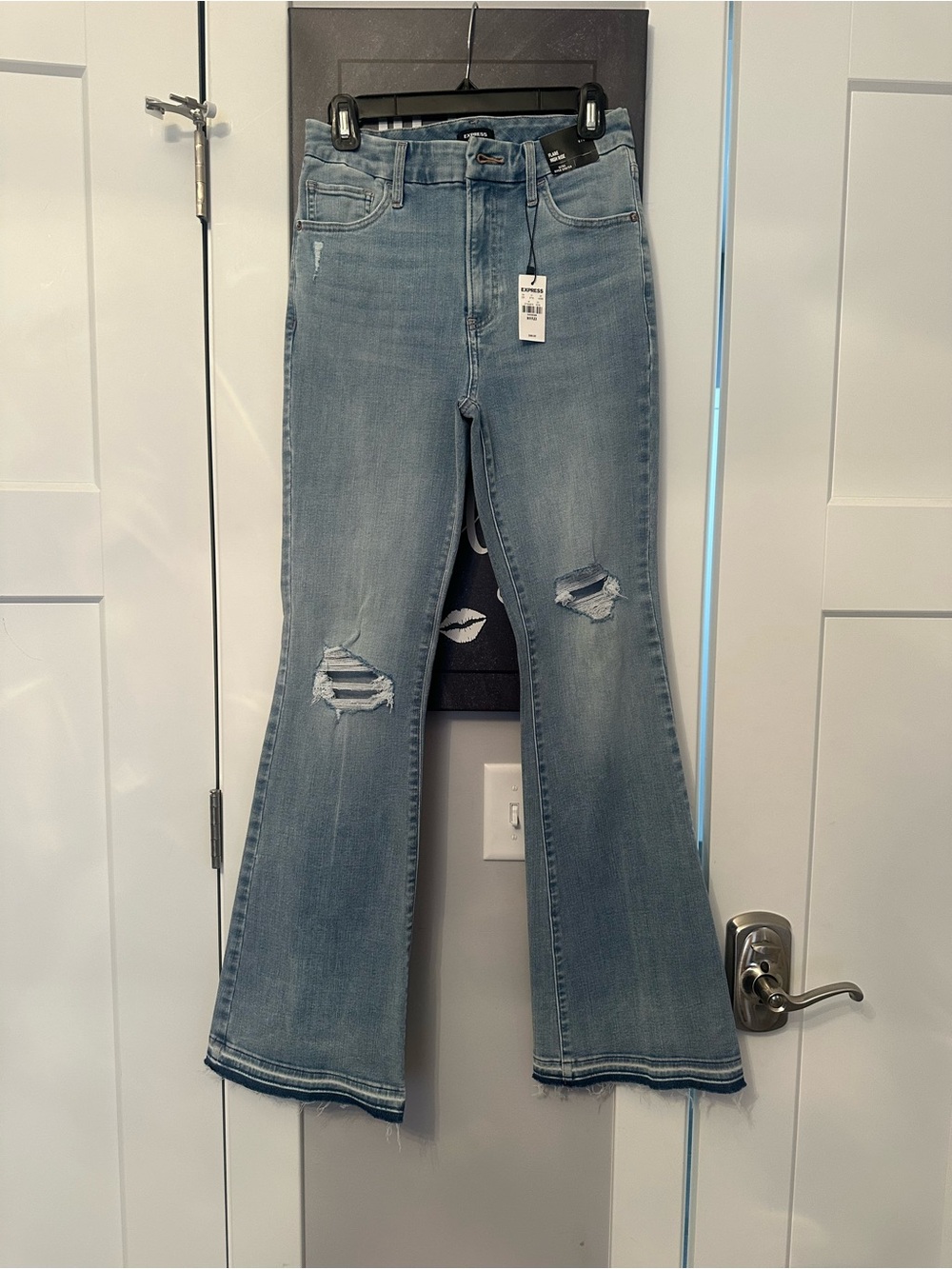Express Light Blue Distressed Flare Jeans